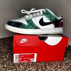 Nike Kids Dunk Low Retro Plaid Sneakers - White and Black